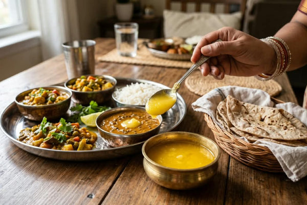 A spoonful of traditional ghee served with an Indian meal
