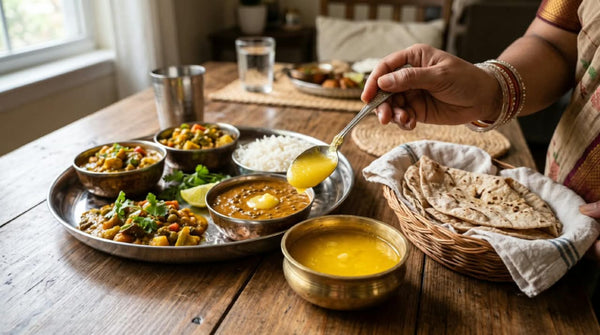 A spoonful of traditional ghee served with an Indian meal
